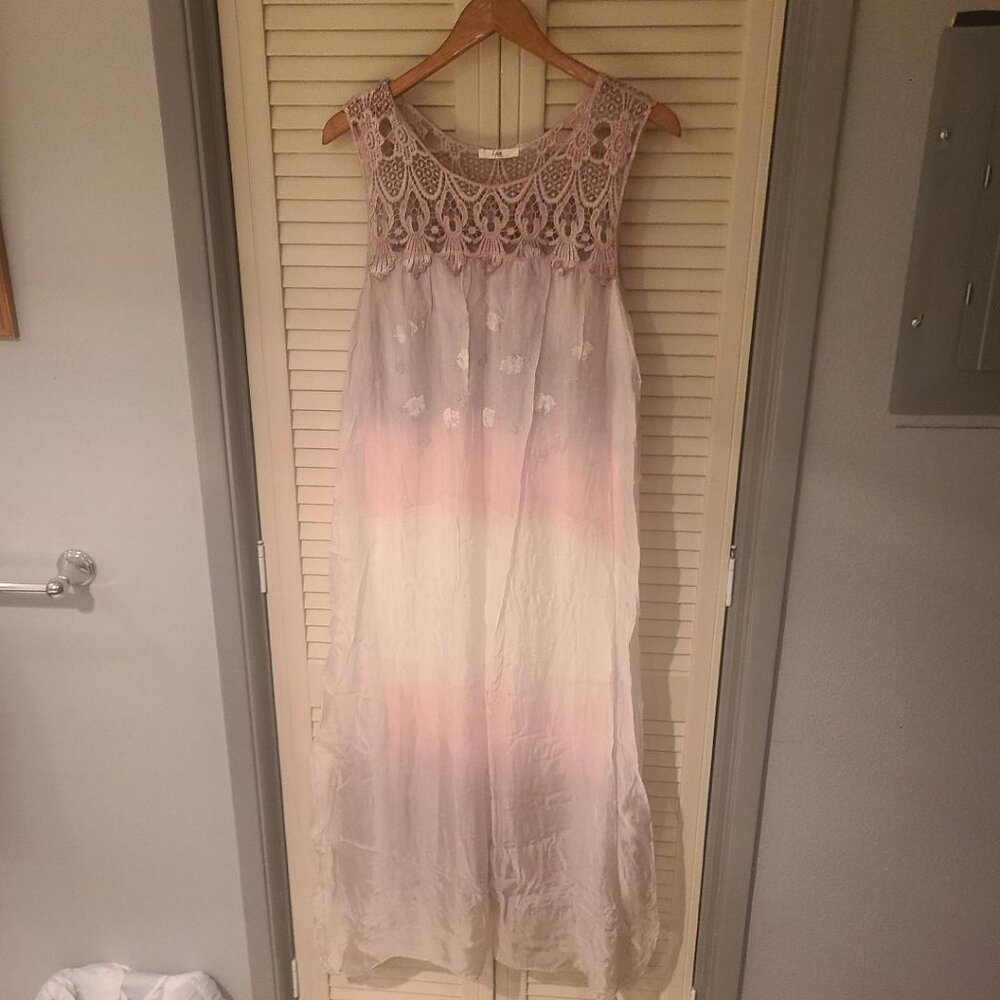 Ljve Made In Italy Boho Lilac Rose Chiffon Lace Dress OS/L